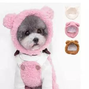 반려동물 고양이 강아지 곰돌이귀 겨울 뽀글이모자