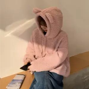 친절한탄씨 4컬러 겨울 따뜻하고 귀여운 곰돌이후드 뽀글이후드 후드집업 맨투맨 커플후드티