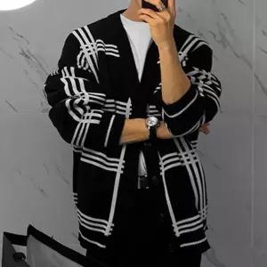 남자 오버핏 체크 패턴 단추 가디건 간절기 아우터 자켓 루즈핏 ...