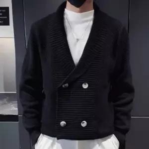 남성 오버핏 더블 버튼 가디건 긴팔 카라 니트 루즈핏 데일리 봄 ...