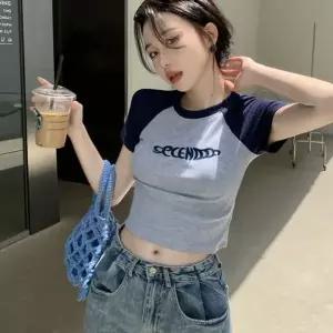 [하프클럽/]여성용 골지 크롭 나그랑 반팔 니트 티셔츠 20대 30대 데일리 외