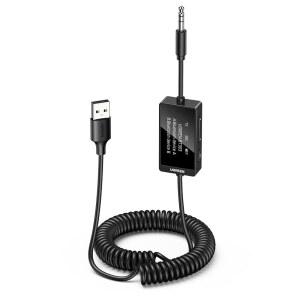 UGREEN 블루투스 5.4 송신기 수신기, 핸즈프리 통화를 위한 내장 마이크가 있는 듀얼 페어 3.5mm 오디오 보조 어댑터, 자동차 스피커 홈 스테레오와 호환되는 2-in-1 무선 어댑터