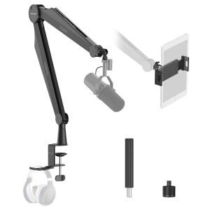 2020년 블루 예티 슈어 SM7b 하이퍼엑스 쿼드캐스트 장착을 위한 IXTECH 마이크 붐 암 암과 게임 팟캐스팅 및 스트리밍을 태블릿 헤드폰 홀더가 장착된 파이핀 업그레이드 스탠드 캡션 프로