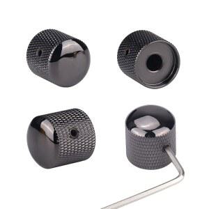 XIY양주안 4Pcs 메탈 기타 노브, 펜더 텔레캐스터 깁슨 레 폴 일렉트릭 베이스 액세서리용 앨런 키 나사 포함 블랙 볼륨 톤 속도 조절 돔 노브(블랙 니켈)