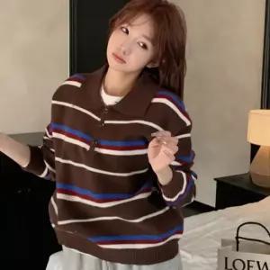친절한탄씨 여성 가을 긴팔 단가라 카라 스트라이프 니트 맨투맨 니트티셔츠 브이넥니트 남자니트