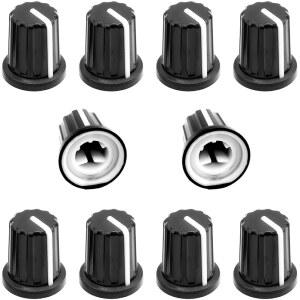 10Pcs 6mm D형 전위차계 제어 노브, 플라스틱 볼륨 오디오 믹서 베이스 톤 로터리 인코더 일렉트릭 기타 스피커 보드 DJ 컨트롤러 콘솔 노브 교체용, 블랙, 16 x 18mm