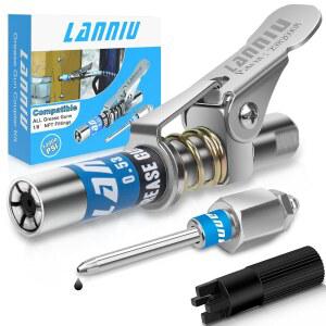 LANNIU 그리스 건 커플러 키트, 업그레이드된 0.53인치 팁, 12000 PSI 강력 잠금 누수 방지 커플러, 건용 니들 디스펜서 포함, 모든 1/8인치 NPT 피팅과 호환 가능