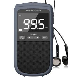 AM FM 워크맨 라디오: 900MAH 충전식 휴대용 트랜지스터 포켓 라디오 최고의 수신 디지털 튜닝 LCD 화면 스테레오 이어폰 잭 수면 타이머 및 경보 시계를 갖춘 조깅 워킹 그레이
