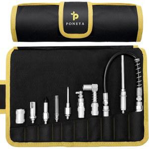 포니아 9 PCS 그리스 건 커플러, 팁이 포함된 퀵 커넥트 액세서리 키트 12인치 플렉스 호스 & 롤업 케이스, 릴리스 커플러가 모든 피팅에 도달하기에 완벽합니다