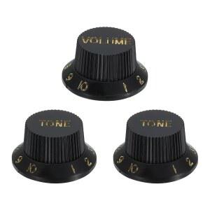 메카닉시티 3pcs 메트릭 탑햇 벨 노브, 일렉트릭 기타 베이스 스플릿 샤프트 포트용 볼륨 2 톤 컨트롤 노브 세트, 블랙 골드