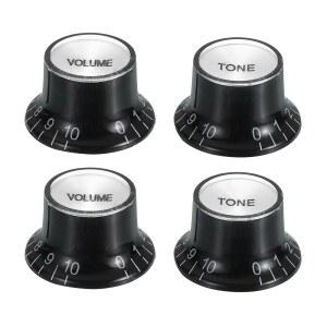 메카닉시티 4pcs 메트릭 탑 모자 벨 노브, 일렉트릭 기타 베이스 스플릿 샤프트 포트용 볼륨 2 톤 컨트롤 노브 세트, 실버 포함 블랙