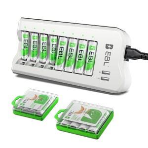 EBL AA 2300MAH (8팩) 및 AAA 1100MAH NI-MH 충전식 배터리 2개의 USB 충전 포트가 있는 충전기