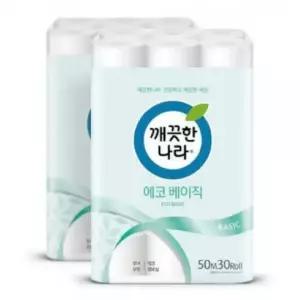 에코베이직 2팩 x 2겹 화장지 깨끗한나라 50m 30롤
