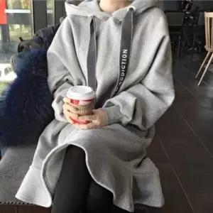 겨울원피스 레터링끈 그레이 포인트 후드 원피스