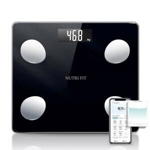 체중을 위한 NUTRI FIT 체중계 BMI 체지방 근육량을 블루투스 기능이 있는 디지털 욕실 스마트 20가지 체성분 분석기 건강 모니터 동기화 앱 330파운드 배터리 포함