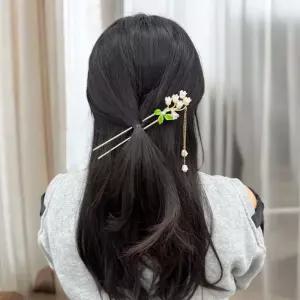 Jpar 진주꽃 U자핀 한복비녀 모양 간편착용U자 머리장식 전통 헤어코사지