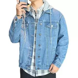 [하프클럽/]남성 청자켓 후드탈부착 데일리룩 데님 아우터 점퍼