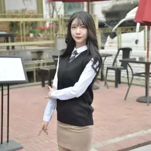 보풀방지 블랙 롱 교복조끼(여자)