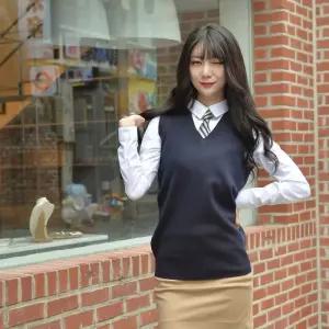 보풀방지 네이비 롱 교복조끼(여자)