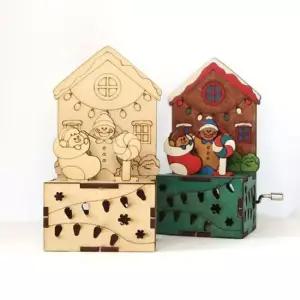 우드공예 MDF DIY 크리스마스 오르골함 겨울 집)+수동형 오르골 10개 묶음) 오르골함