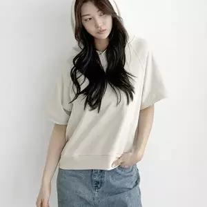 [옷자락]여자 나그랑반팔 배색 후드 여름 코튼 무지 티셔츠