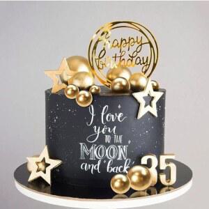 결혼 기념일 생일을 위한 볼 케이크 토퍼 심플리티 골드 DIY 삽입 폼 베이킹 장식 (골드)