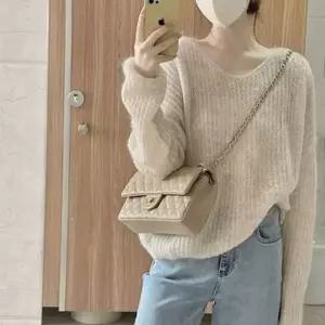 고품질 여성 브이넥 루즈짜임 니트 긴팔 1P 봄가을 티셔츠 브이넥스웨터 (WE1F853)