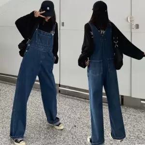 [하프클럽/]청 멜빵바지 데님 통바지 여성 레트로