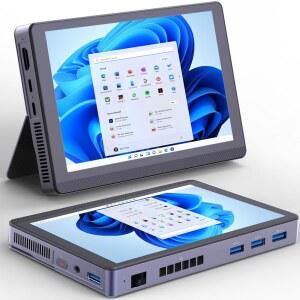 SZBOX 미니 PC 컴퓨터 N200 (업그레이드 SSD Wifi6 Win11 배터리 N150) 7인치 512GB 16GB, LPDDR5 포함 터치 휴대용 팬 온보드 태블릿 BT5.2 3400mAh, 스크린, 스크린