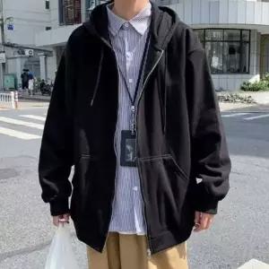 여성 오버핏 기모 후드 긴팔 트렌디 캠퍼스룩 바람막이