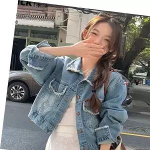 찢청 데님 여성 자켓 청자켓 디스트로이드 크롭