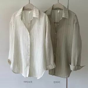 내츄럴 여름린넨 스트라이프셔츠/롱남방