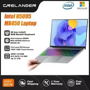 CRELANDER 게이밍 노트북 15.6형 IPS 터치스크린 Intel N5095 쿼드 코어 MX450 2G RGB 백라이트 슬림