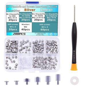 Zmbroll 200Pcs M.2 SSD 장착 나사 실버 노트북 스탠드오프 및 M2 마더보드 컴퓨터 나사, 드라이버 포함 Asus Gigabyte MSI 마더보드용 세트