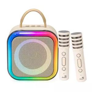 액센 K210 LED 무드라이팅 올인원 휴대용 블루투스 듀엣 노래방 더블 마이크 스피커