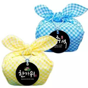 ( )혜명잡화마트 체크 손수건 송편포장4인용 추석선물포장 손수건포장 선물보자기 예쁜보자기 답례품보자기