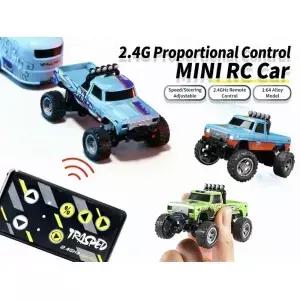 미니 RC카 1/64 스케일 원격 조종 몬스터 트럭 트레일러 포함 2.4GHz 및 앱 충전식 합금 쉘