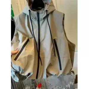 패션 후드 조끼 여성 캐주얼 작업복 민소매 자켓 지퍼 통근 양복 Outwear