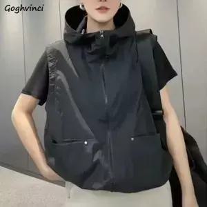 여성용 후드 조끼 집업 패션 스포티 아우터 캐주얼 올매치 민소매 하라주쿠 데일리 얼짱 심플 루즈 디자인