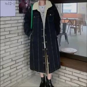 친절한탄씨 여성 뽀글이 인조양털 안감 카라 데님 롱 점퍼 청자켓 롱코트 양털점퍼 양털재킷 롱점퍼