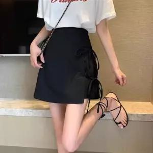 셀럽하우스 여성 하이웨스트 블랙 리본 스커트