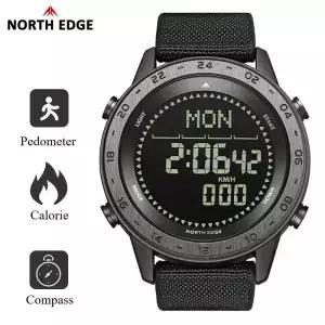 남성용 NORTH EDGE 시계 TANK 3 아웃도어 스포츠 방수 디지털 만보계 칼로리 나침반 50M 손목시계