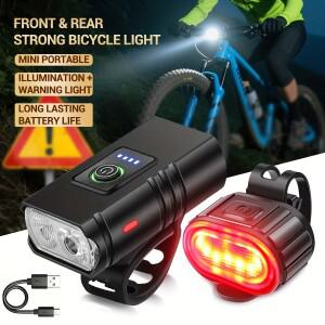전면 및 후면 자전거 라이트 세트, USB 충전식 1200LM MTB 헤드라이트, 야외 야간 주행 안전을  LED