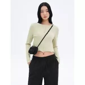 에잇세컨즈 골지 솔리드 티셔츠 올리브 긴소매 라운드넥티셔츠 355341LY7J 486