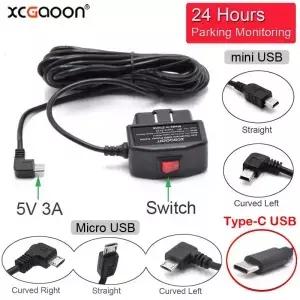 24 시간 미니 Mico USB 포트 5V 3A 자동차 충전 케이블 Obd 하드 와이어 코드 3.5 미터 대시 캠 캠코더