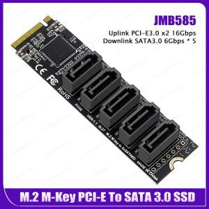 SATAIII 3.0 케이블 포함 NVME 변환기용 라이저 카드  M.2 키 JMB585  PCIe to 5 포트 III 6G SSD 어댑터