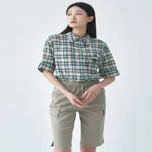 [지센]코튼체크 자수 스트링 블라우스 LCWSO537_MT