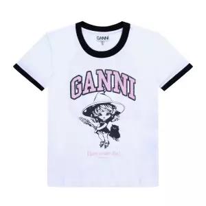 GANNI T4156 151 마녀 로고 프린트 콘트라스트 여성 반팔티