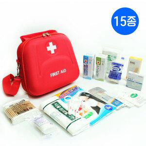 휴대용 구급가방 15종 약품세트 응급키트 레드 가정용 구급함 구급파우치 차량용