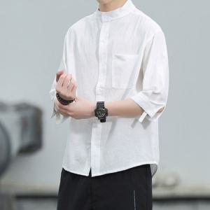남성 7부 린넨셔츠 헨리넥 차이나카라 여름 쿨 루즈핏 셔츠3color